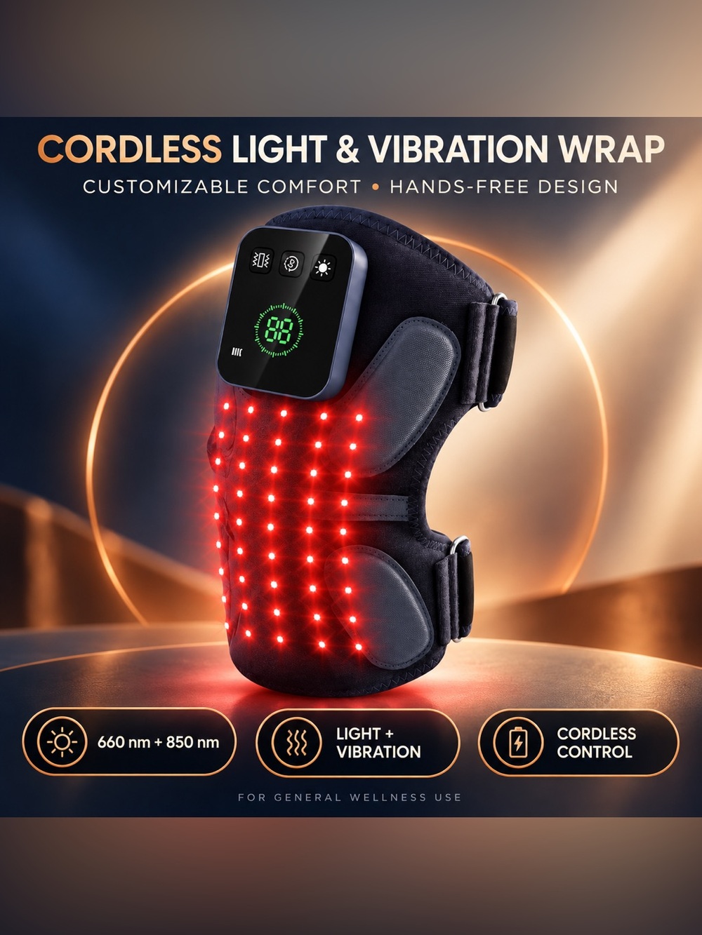 Cordless Red Light & Vibration Knee Therapy Wrap - Black